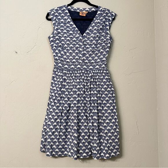 Tory Burch Blue and White Midi Dress Size 2 - Picture 6 of 14